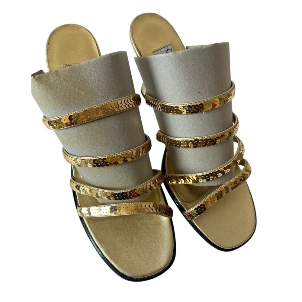 Candlelight & Champagne Women's 10W Gold Sequin Strappy Heels Party Prom NWOT - Picture 4 of 8